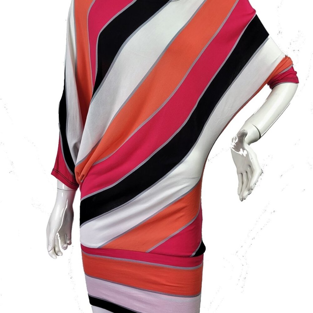 NWT BEBE Multicolor Party striped banded bat sleeve stretch women's Dress Size S